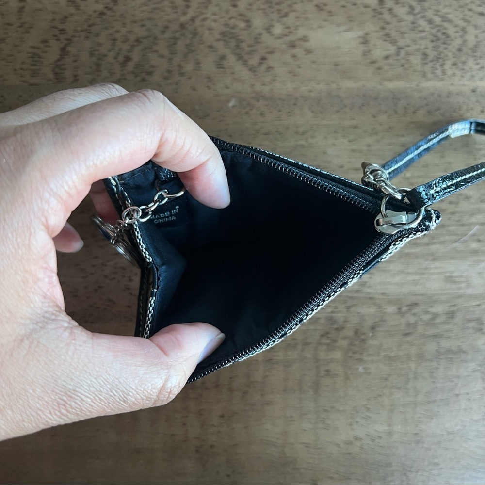 Coach Signature Stripe Black Zip Top Wristlet Wallet - Picture 3 of 3